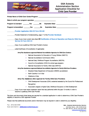 GSA Child Care Provider Subsidy Enrollment Form