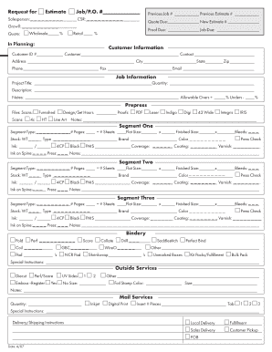 Printing Job Estimate Form