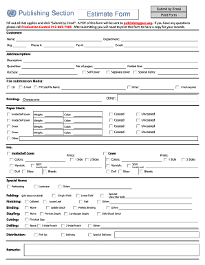 Publishing Section Estimate Form