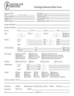Printing Estimate Order Form