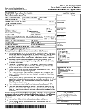 I 485 approval notice sample - OMB No 1615-0023 Expires 063015 Form I-485