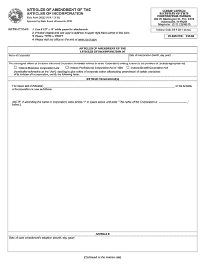 Indiana Articles of Amendment