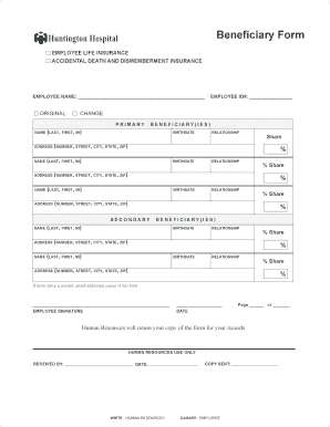 Employee Life Insurance Beneficiary Form