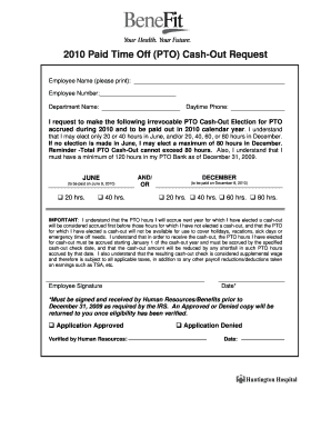 2010 Paid Time Off Cash-Out Request
