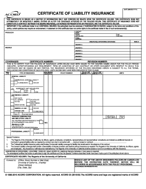 Certificate of Liability Insurance