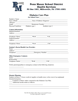 Diabetes Care Plan for School