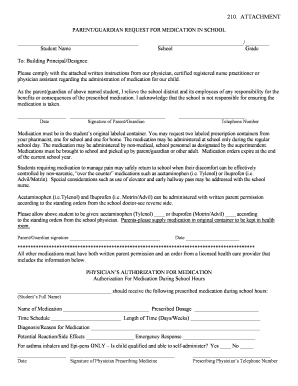 Parent Guardian Request for Medication in School