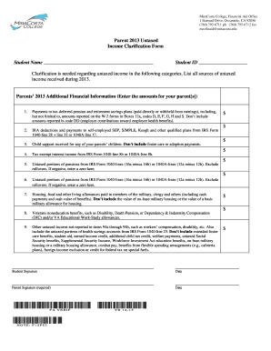 Parent 2013 Untaxed Income Clarification Form
