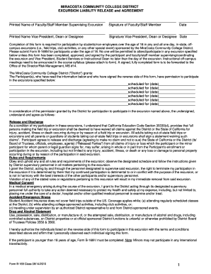 MiraCosta Community College Excursion Liability Release