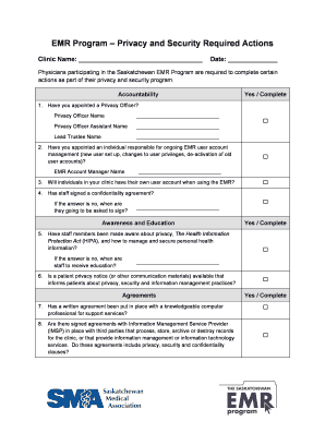 Saskatchewan EMR Program Privacy and Security Form