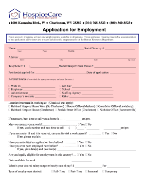 West Virginia Employment Application Form