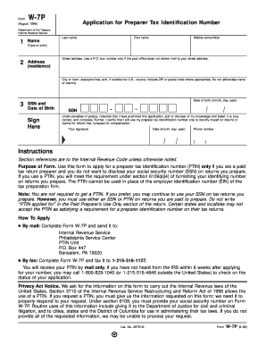 IRS Form W-7P Application for Preparer Tax Identification Number