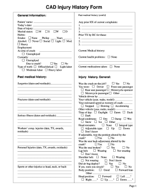 CAD Injury History Form