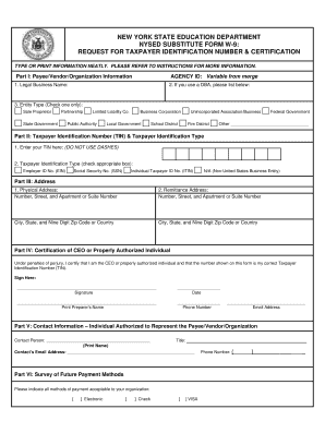NYSED Substitute Form W-9