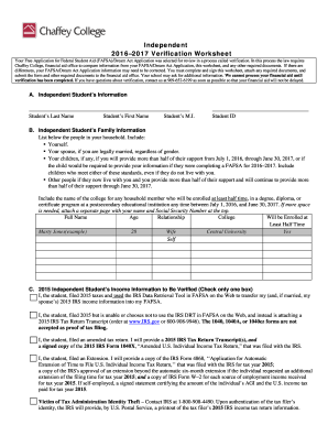 2016–2017 Verification Worksheet