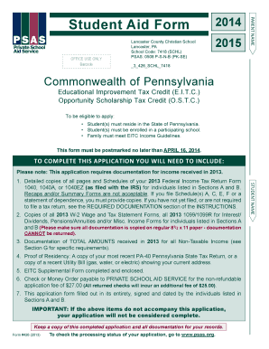 Pennsylvania Student Aid Form 2014