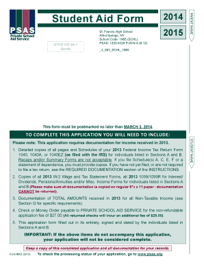 Student Aid Form 2014