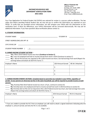 2015-2016 Dependent Verification Form