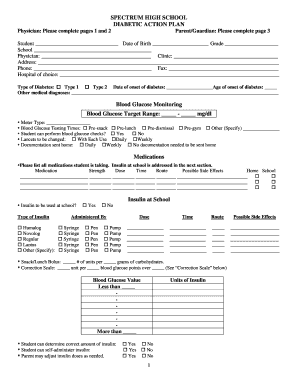 Diabetic Action Plan for High School Students