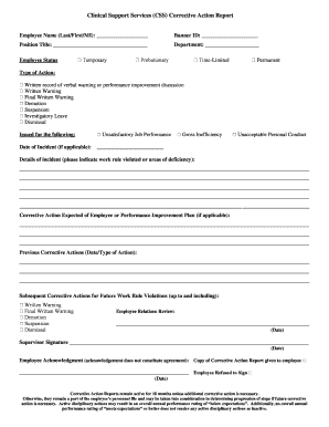 Clinical Support Services Corrective Action Report