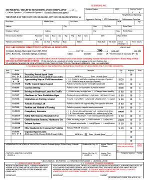 Colorado Springs Municipal Traffic Summons