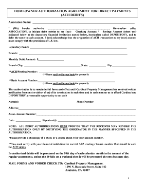 Homeowner Authorization Agreement for Direct Payments