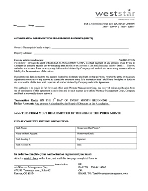 Authorization Agreement for Pre-Arranged Payments