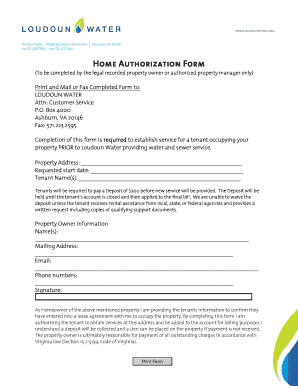 Loudoun Water Tenant Authorization Form