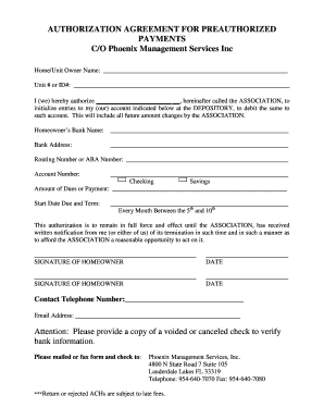 Authorization Agreement for Preauthorized Payments