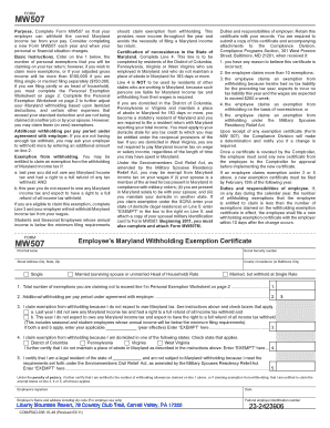 Maryland Withholding Exemption Certificate