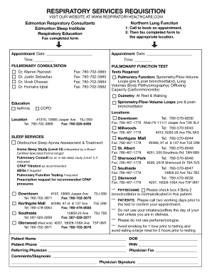 Respiratory Services Requisition Form
