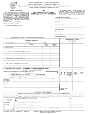 California Oil Gas Geothermal Personal Property Statement