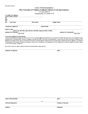 University of Virginia Graduate School Letter of Recommendation