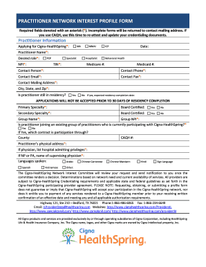 Cigna-HealthSpring Practitioner Network Interest Form