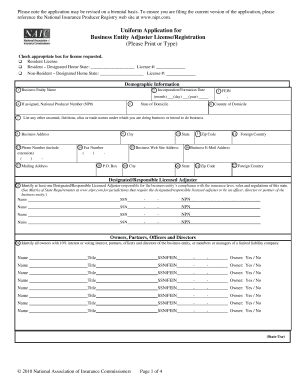 Uniform Application for Business Entity Insurance License