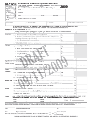 Rhode Island Business Corporation Tax Return