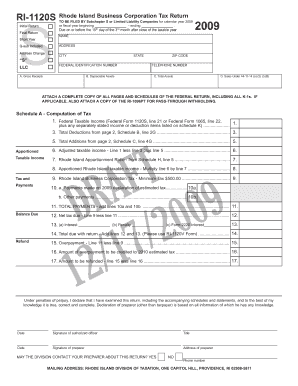 Rhode Island Business Corporation Tax Return