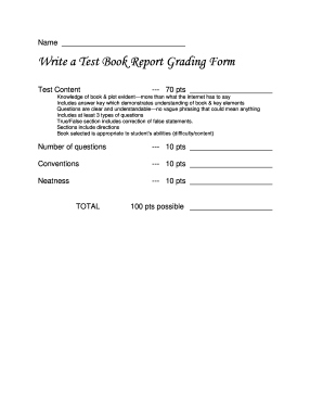 Test Book Report Grading Form