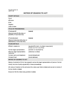 Notice of Ceasing to Act Form 80