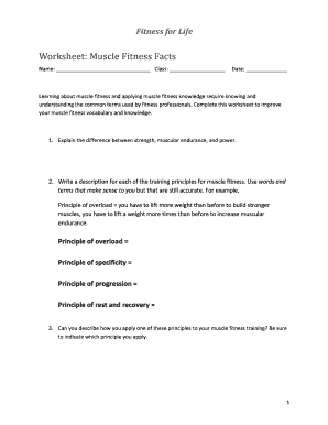 Muscle Fitness Facts Worksheet
