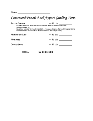 Crossword Puzzle Book Report Grading Form