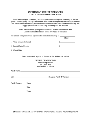 Catholic Relief Services Collection Transmittal Form