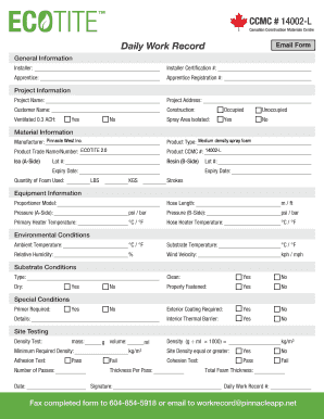Canadian Construction Daily Work Record