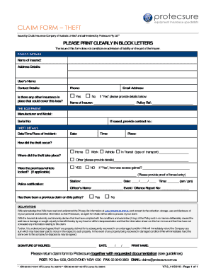 Chubb Theft Claim Form