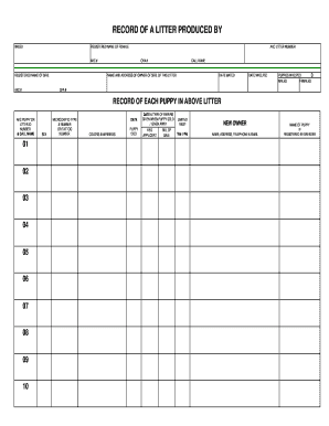AKC Litter Record Form