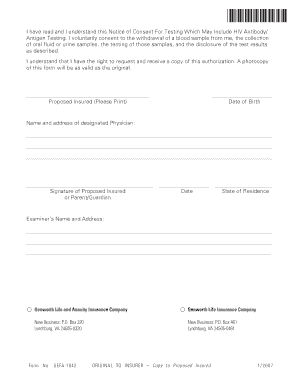 Notice and Consent for HIV Testing