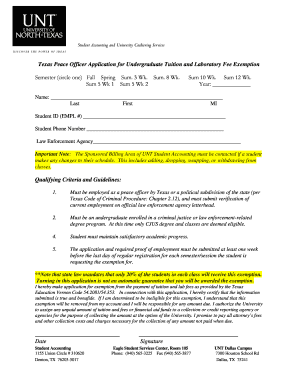 Texas Peace Officer Tuition Exemption Application