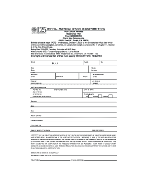 American Kennel Club Obedience Trial Entry Form