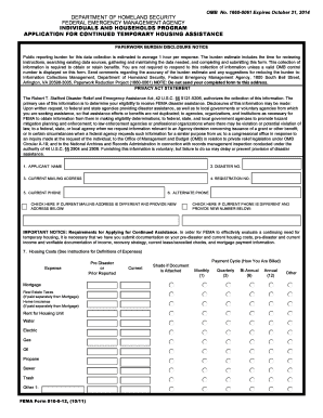 Application for Continued Temporary Housing Assistance