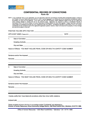 Confidential Record of Convictions Form 101